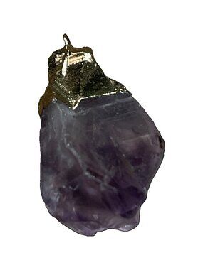 Raw Amethyst Crystal Pendant Gold Dipped Edge Natural Purple Quartz Healing EUC